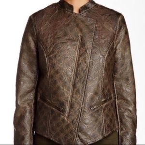 ABS Allen Schwartz brown zipup faux leather jacket S